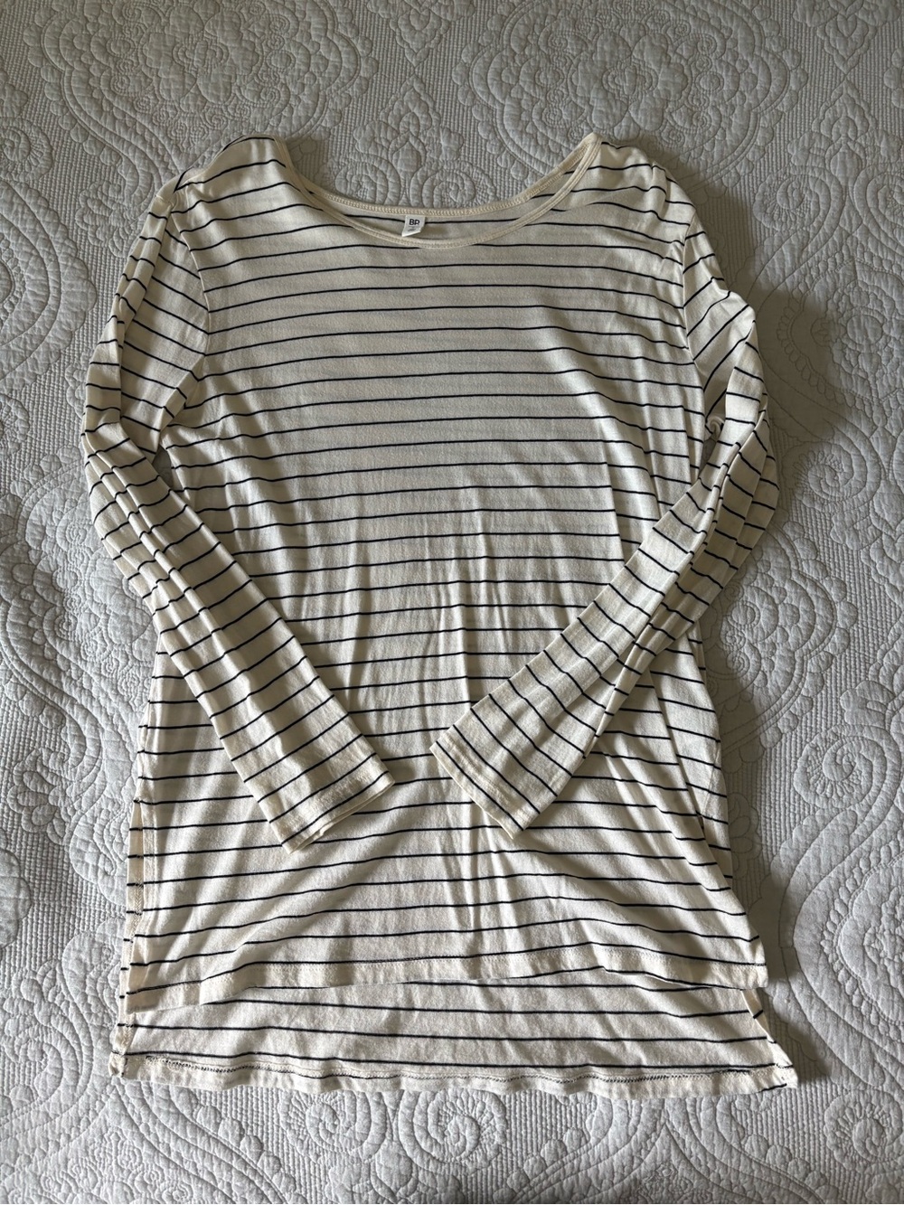bp Cream and Black Striped Long-Sleeve Scoop Neck Top